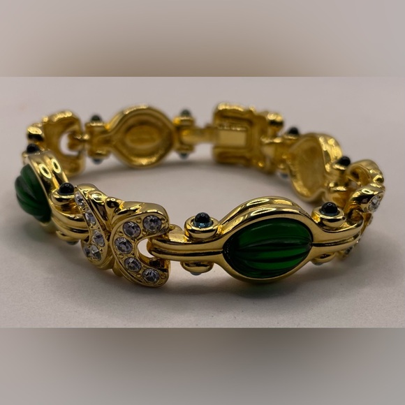 Vintage Nolan Miller Glamour Collection Green Scheherazade Gold Tone Bracelet - Picture 7 of 14